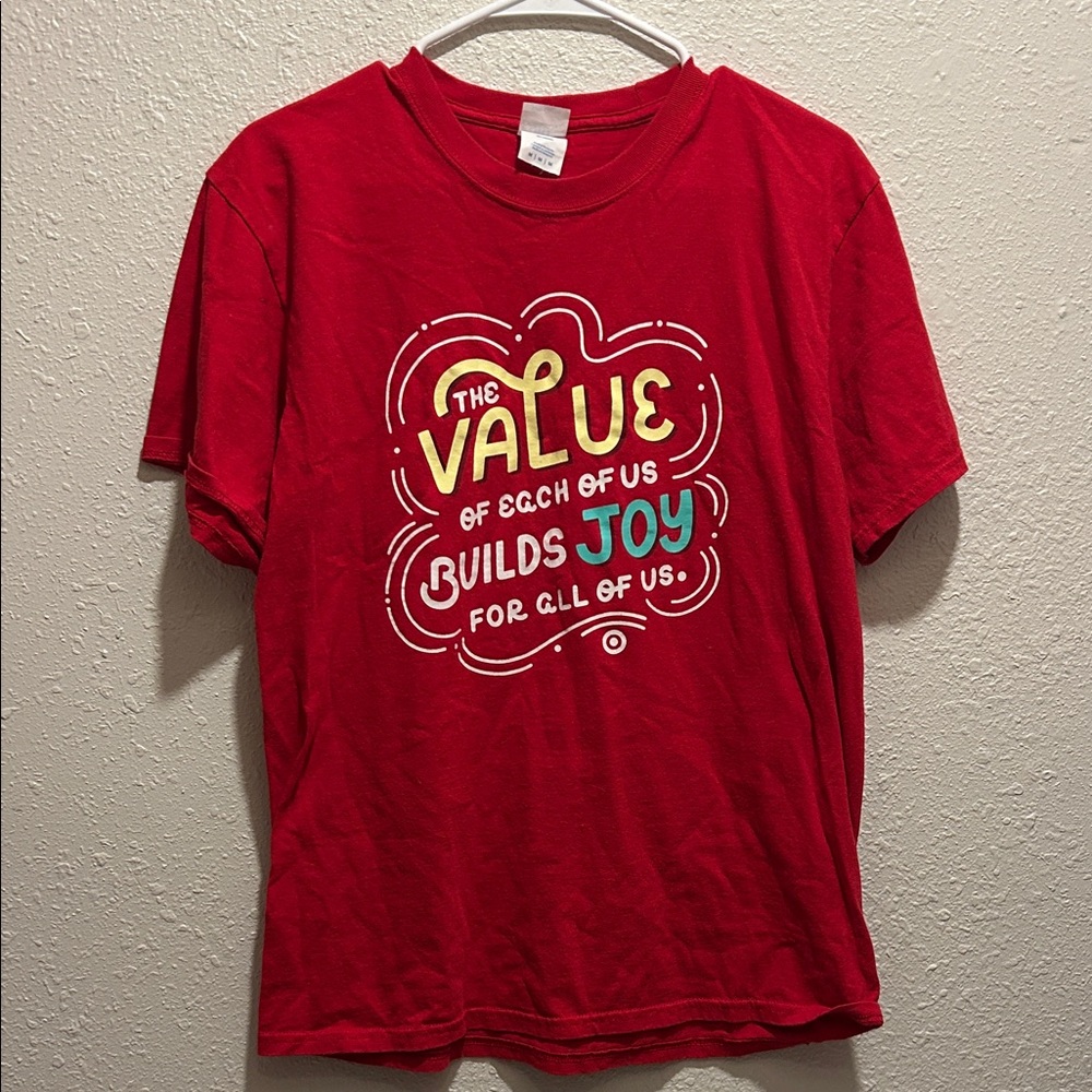☑️Port and Company Red Tee with Joyful Print